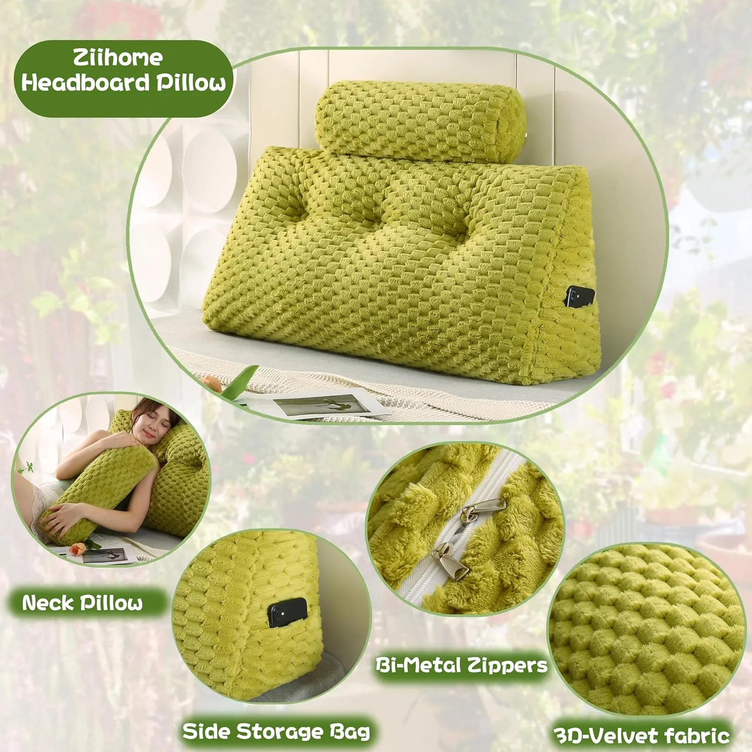 Wedge Headboard Pillow   2 Head Roll Pillows Bed Wedge Pillow Lap Top Pillow Gaming Pillow Reading Pillow for Headboard Large Bolster for Sitting in Bed Backrest Positioning Support