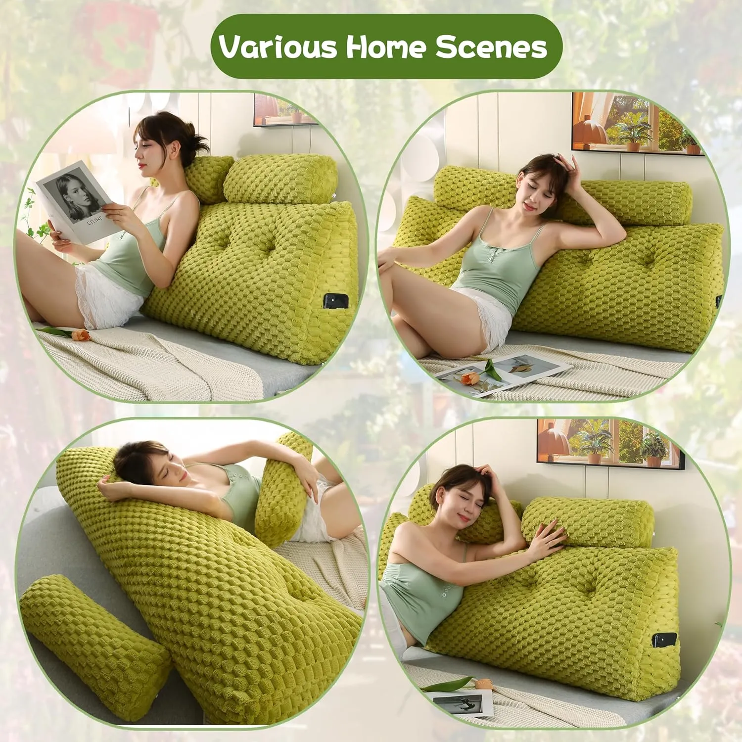 Wedge Headboard Pillow   2 Head Roll Pillows Bed Wedge Pillow Lap Top Pillow Gaming Pillow Reading Pillow for Headboard Large Bolster for Sitting in Bed Backrest Positioning Support