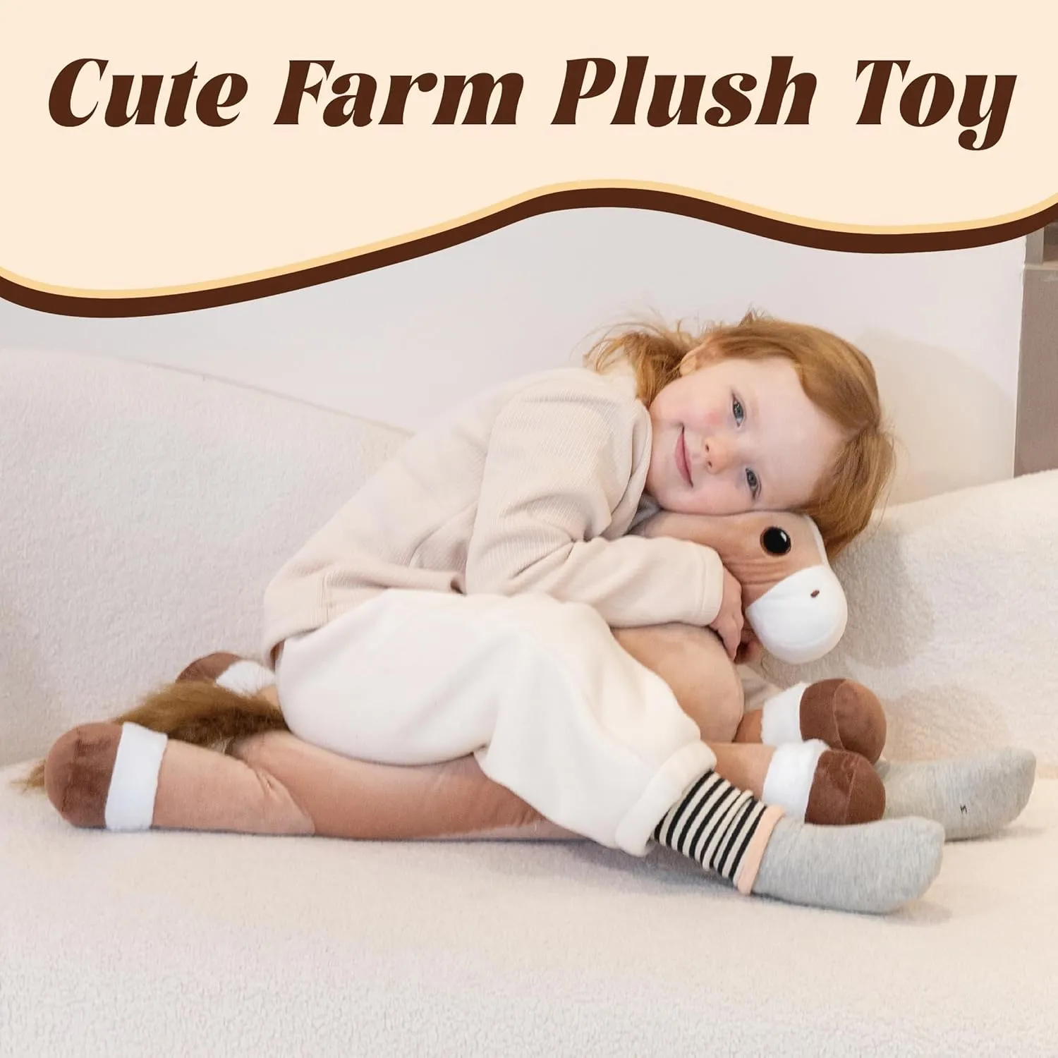Weighted Horse Stuffed Animals, Large Horse Plush Hugging Pillow 23", Cute Farm Plush Toys, Large Weighted Stuffed Animals 3.3lbs, Gifts for Kids, Adults on Birthday Children's Day Christmas
