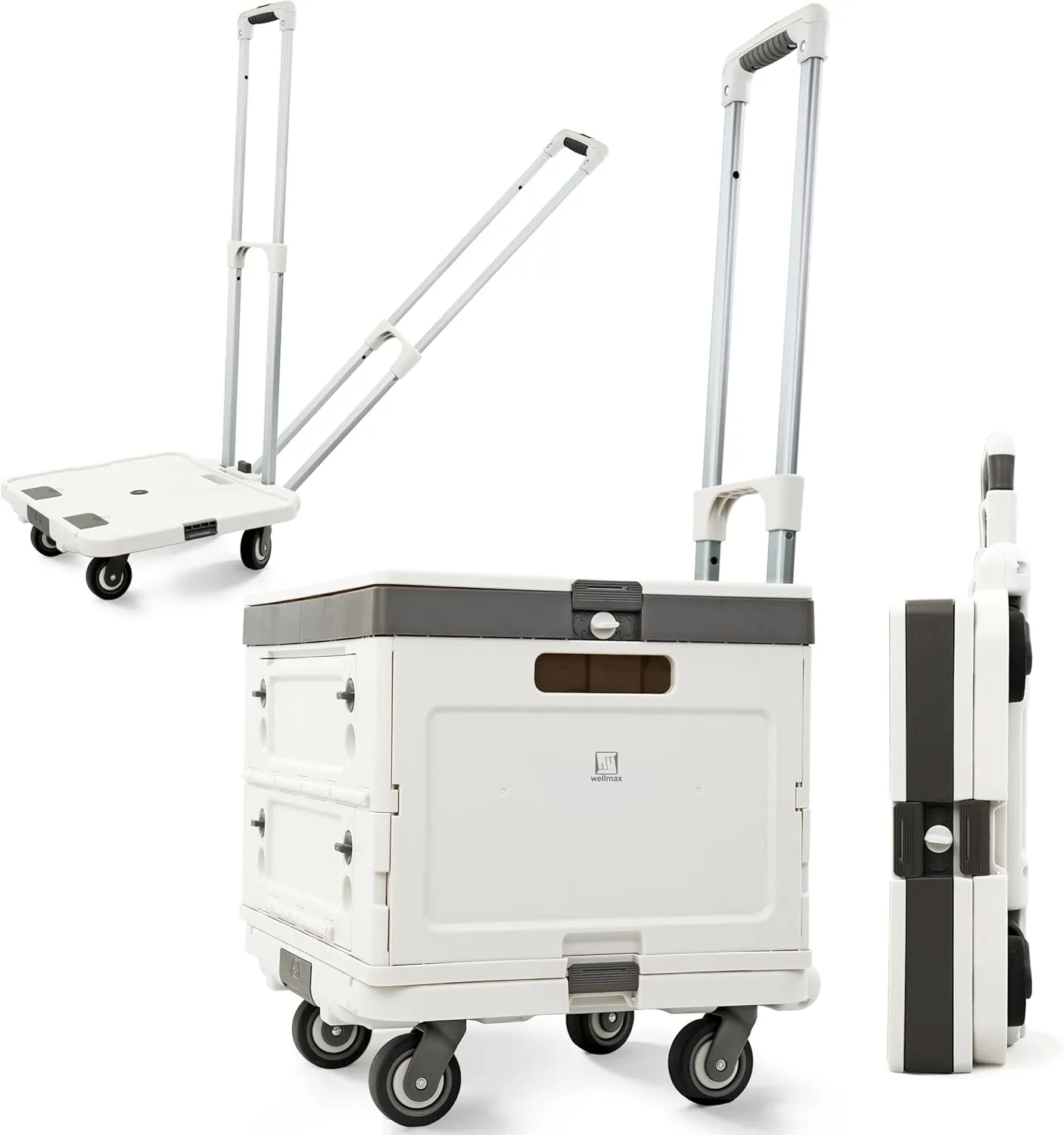 Wellmax WM99800 Series Rolling Crate with Wheels, Foldable Utility Cart with Aluminum Handle, Silent Wheels, 132 lbs Capacity - Ideal for Teachers, Shopping, & Office