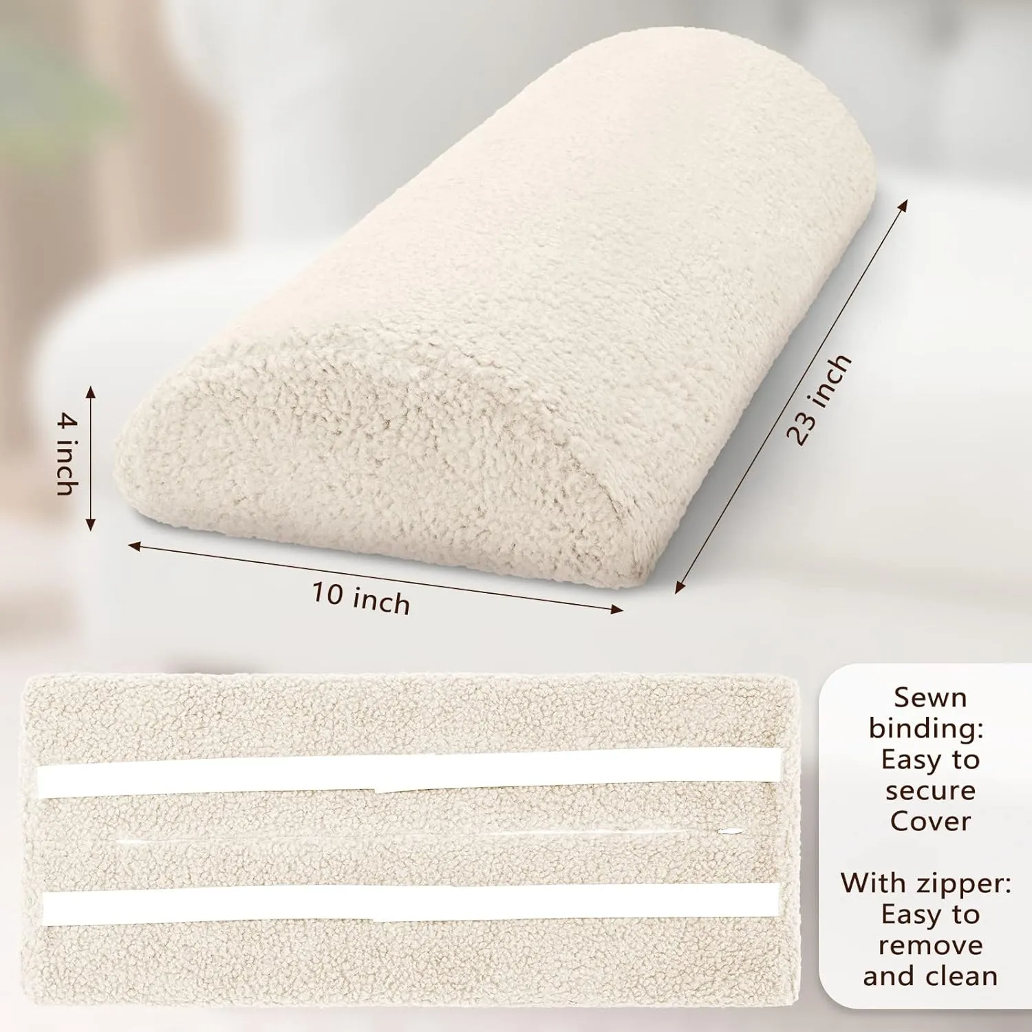 Wesiti Recliner Foot Pillow Cushion High Resilience Sherpa Memory Foam Bolster Sleeping Rest Multipurpose Half Roll Leg Pillow Suitable for Bed Chair Sofa Headrest Back Lumbar Leg Support(Beige)