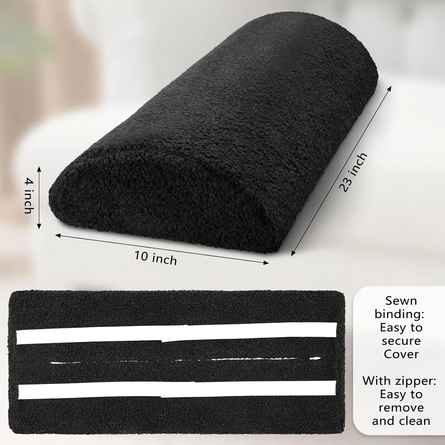 Wesiti Recliner Foot Pillow Cushion High Resilience Sherpa Memory Foam Bolster Sleeping Rest Multipurpose Half Roll Leg Pillow Suitable for Bed Chair Sofa Headrest Back Lumbar Leg Support(Black)