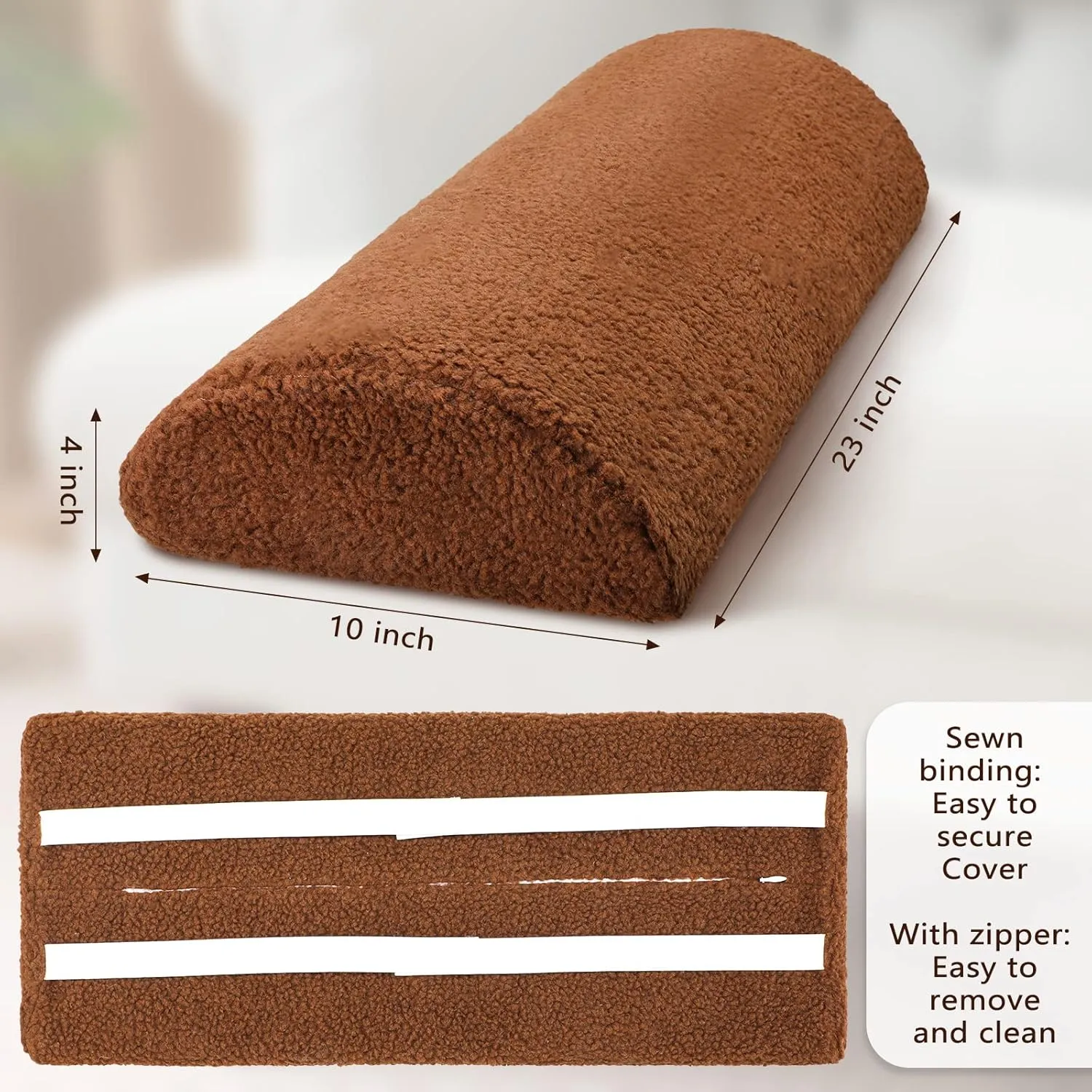 Wesiti Recliner Foot Pillow Cushion High Resilience Sherpa Memory Foam Bolster Sleeping Rest Multipurpose Half Roll Leg Pillow Suitable for Bed Chair Sofa Headrest Back Lumbar Leg Support(Brown)
