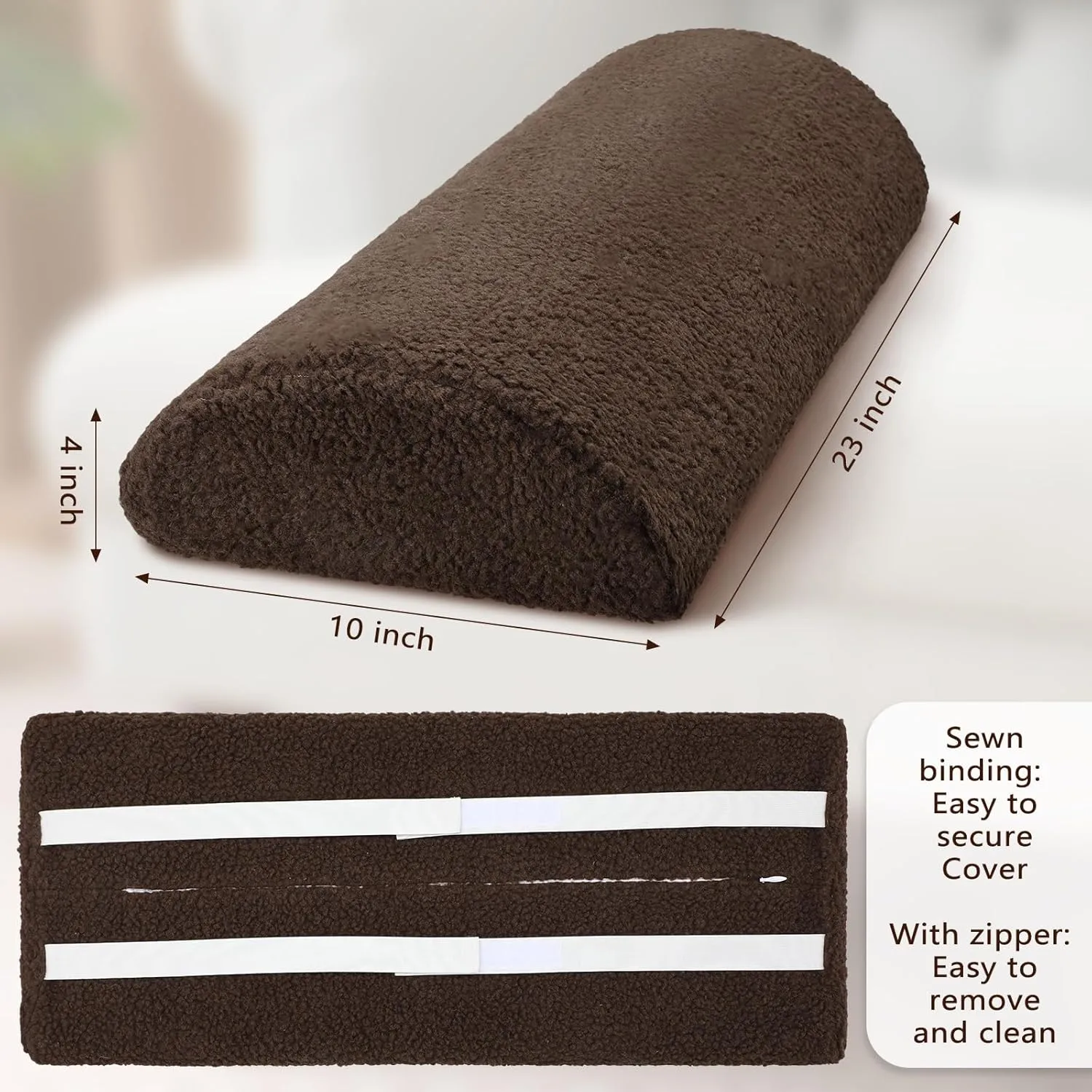 Wesiti Recliner Foot Pillow Cushion High Resilience Sherpa Memory Foam Bolster Sleeping Rest Multipurpose Half Roll Leg Pillow Suitable for Bed Chair Sofa Headrest Back Lumbar Leg Support(Chocolate)