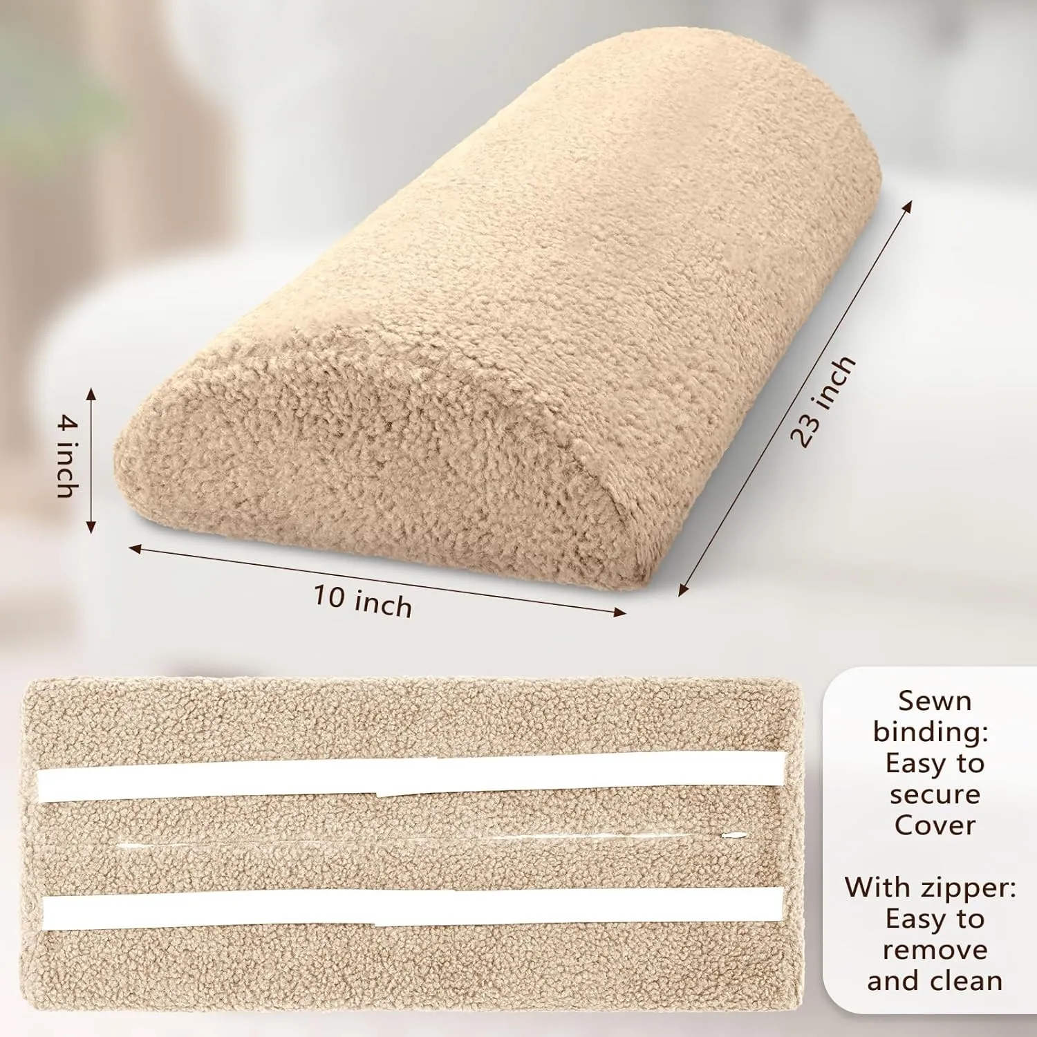 Wesiti Recliner Foot Pillow Cushion High Resilience Sherpa Memory Foam Bolster Sleeping Rest Multipurpose Half Roll Leg Pillow Suitable for Bed Chair Sofa Headrest Back Lumbar Leg Support(Light Camel)