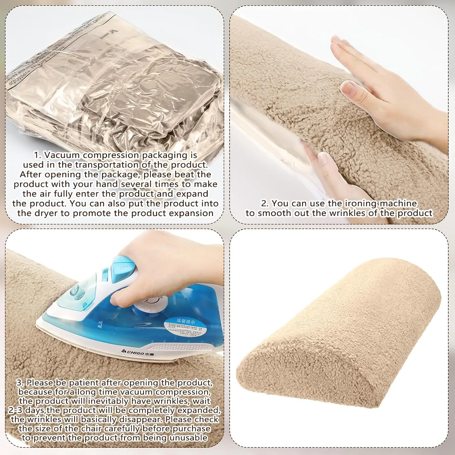 Wesiti Recliner Foot Pillow Cushion High Resilience Sherpa Memory Foam Bolster Sleeping Rest Multipurpose Half Roll Leg Pillow Suitable for Bed Chair Sofa Headrest Back Lumbar Leg Support(Light Camel)