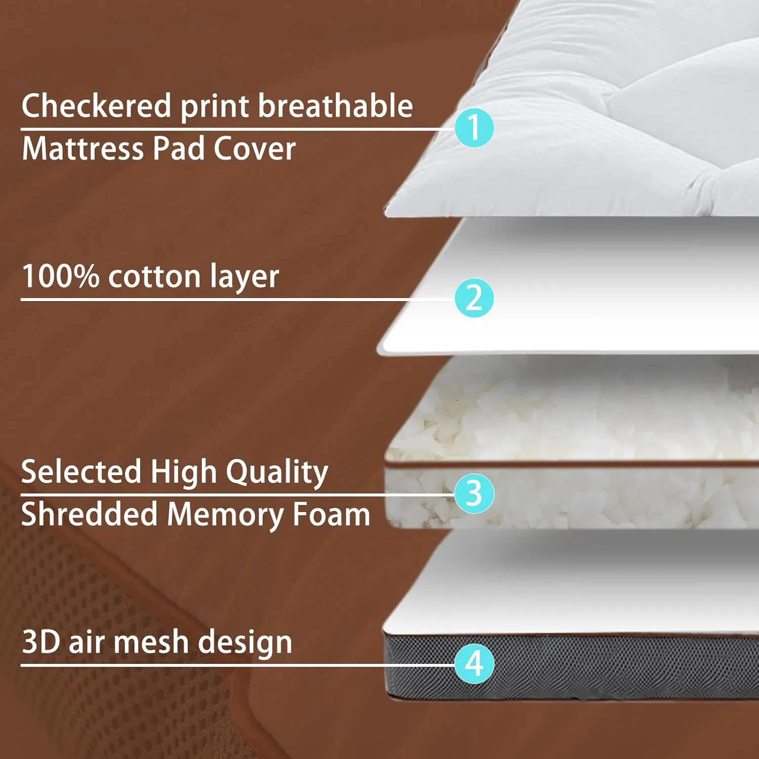 WhatsBedding 3 Inch Memory Foam Mattress Topper Queen, Extra Soft Pillow Top Mattress Topper with Breathable Air Mesh Sides, 1700GSM Fluffy Shredded Memory Foam Filled & Thicked Down Alternative-Lined
