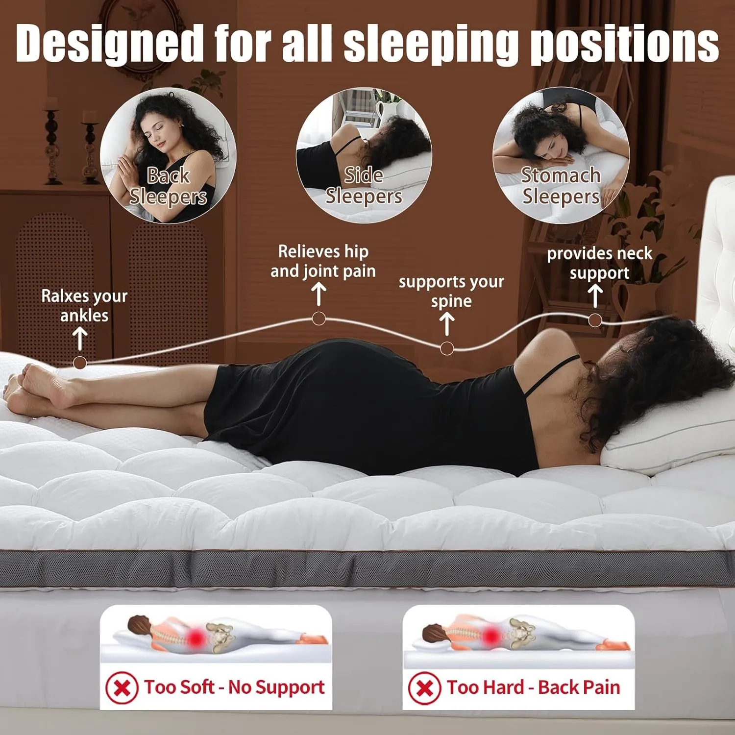 WhatsBedding 3 Inch Memory Foam Mattress Topper Queen, Extra Soft Pillow Top Mattress Topper with Breathable Air Mesh Sides, 1700GSM Fluffy Shredded Memory Foam Filled & Thicked Down Alternative-Lined