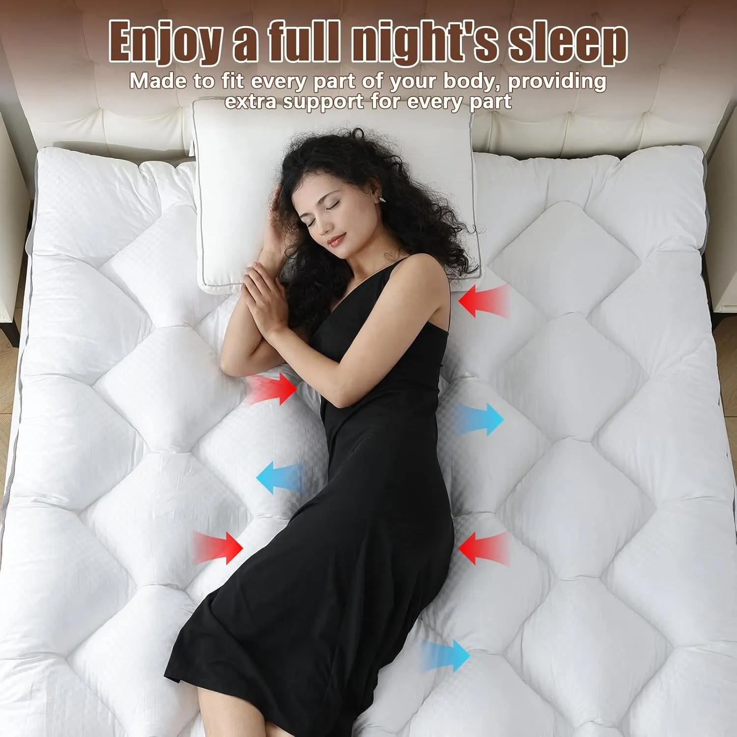 WhatsBedding 3 Inch Memory Foam Mattress Topper Queen, Extra Soft Pillow Top Mattress Topper with Breathable Air Mesh Sides, 1700GSM Fluffy Shredded Memory Foam Filled & Thicked Down Alternative-Lined
