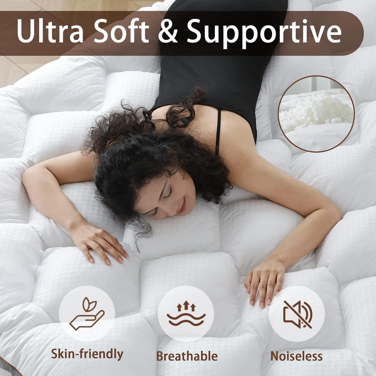 WhatsBedding 3 Inch Memory Foam Mattress Topper Queen, Extra Soft Pillow Top Mattress Topper with Breathable Air Mesh Sides, 1700GSM Fluffy Shredded Memory Foam Filled & Thicked Down Alternative-Lined