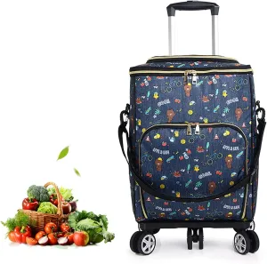 Wheeled Shopping Cart Folding Fashion Trolley Bag Insulation Shopping Cart Lightweight Portable Waterproof Shopping Bag Wheeled Trolley, Detachable Bag,Bear