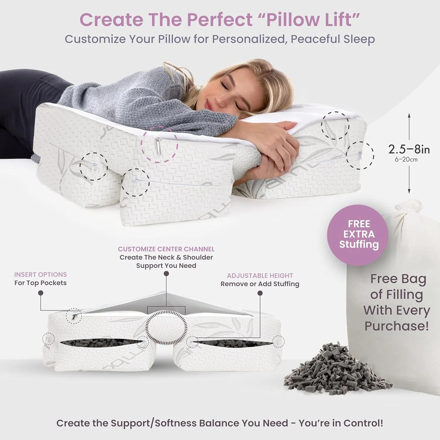 Wife Pillow - Adjustable Side Sleeper Pillow with Arm Tunnels for Shoulder Pain, Rotator Cuff Support, Arm & Shoulder Relief - Pressure-Free Sleep Pillow for Adults - Charcoal Shredded Memory Foam