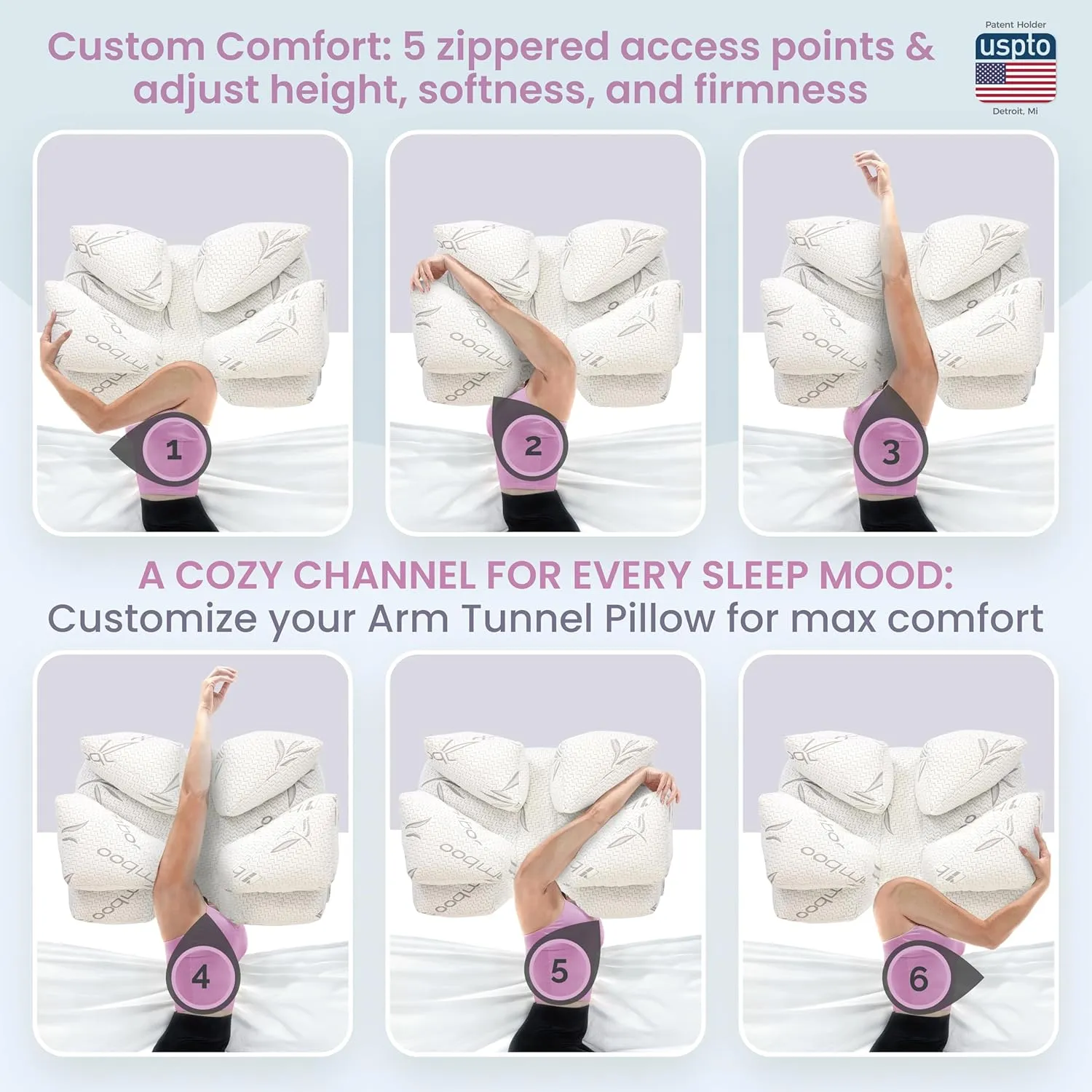 Wife Pillow - Adjustable Side Sleeper Pillow with Arm Tunnels for Shoulder Pain, Rotator Cuff Support, Arm & Shoulder Relief - Pressure-Free Sleep Pillow for Adults - Cooling Shredded Memory Foam