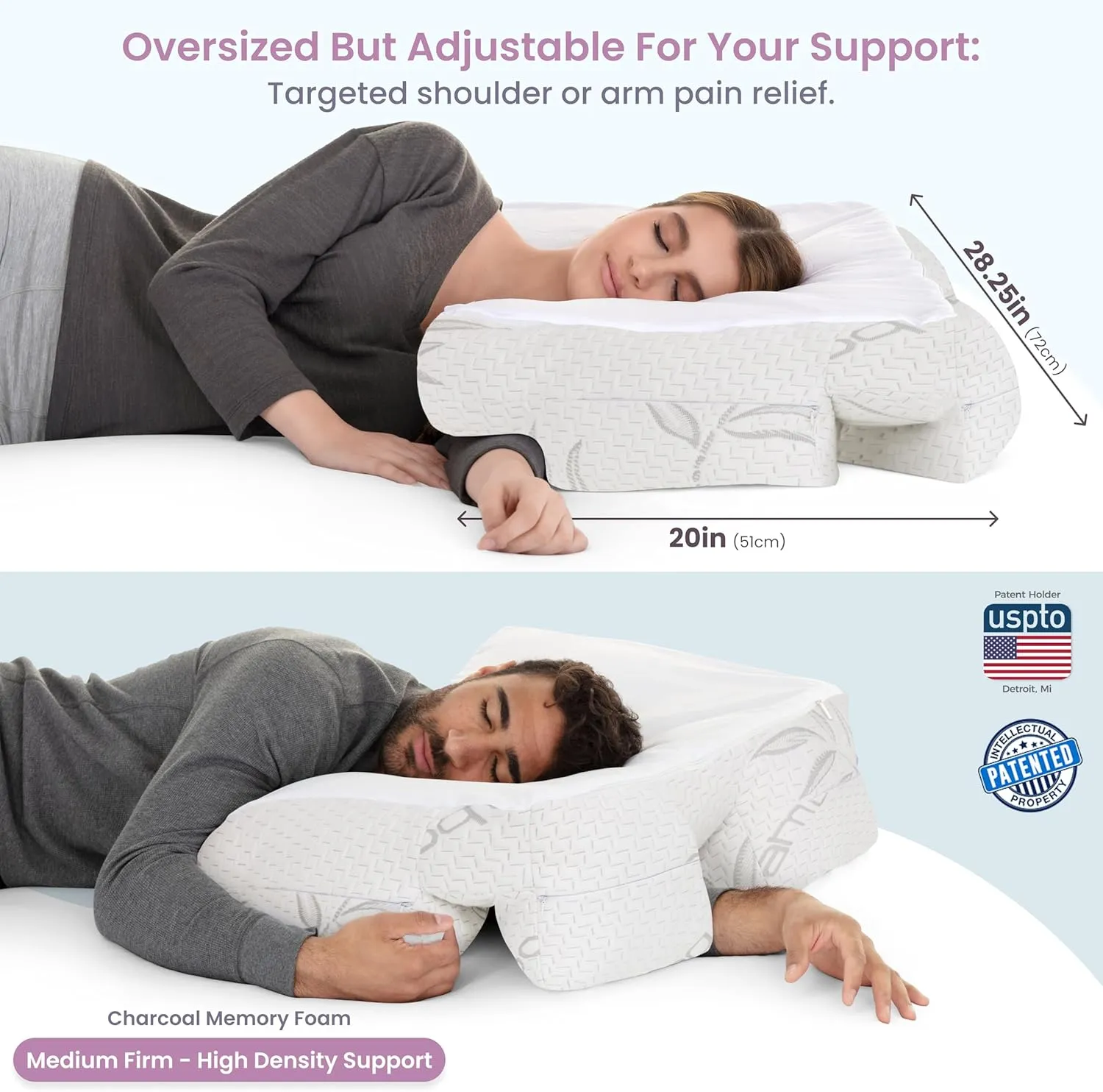 Wife Pillow - Adjustable Side Sleeper Pillow with Arm Tunnels for Shoulder Pain, Rotator Cuff Support, Arm & Shoulder Relief - Pressure-Free Sleep Pillow for Adults - Cooling Shredded Memory Foam