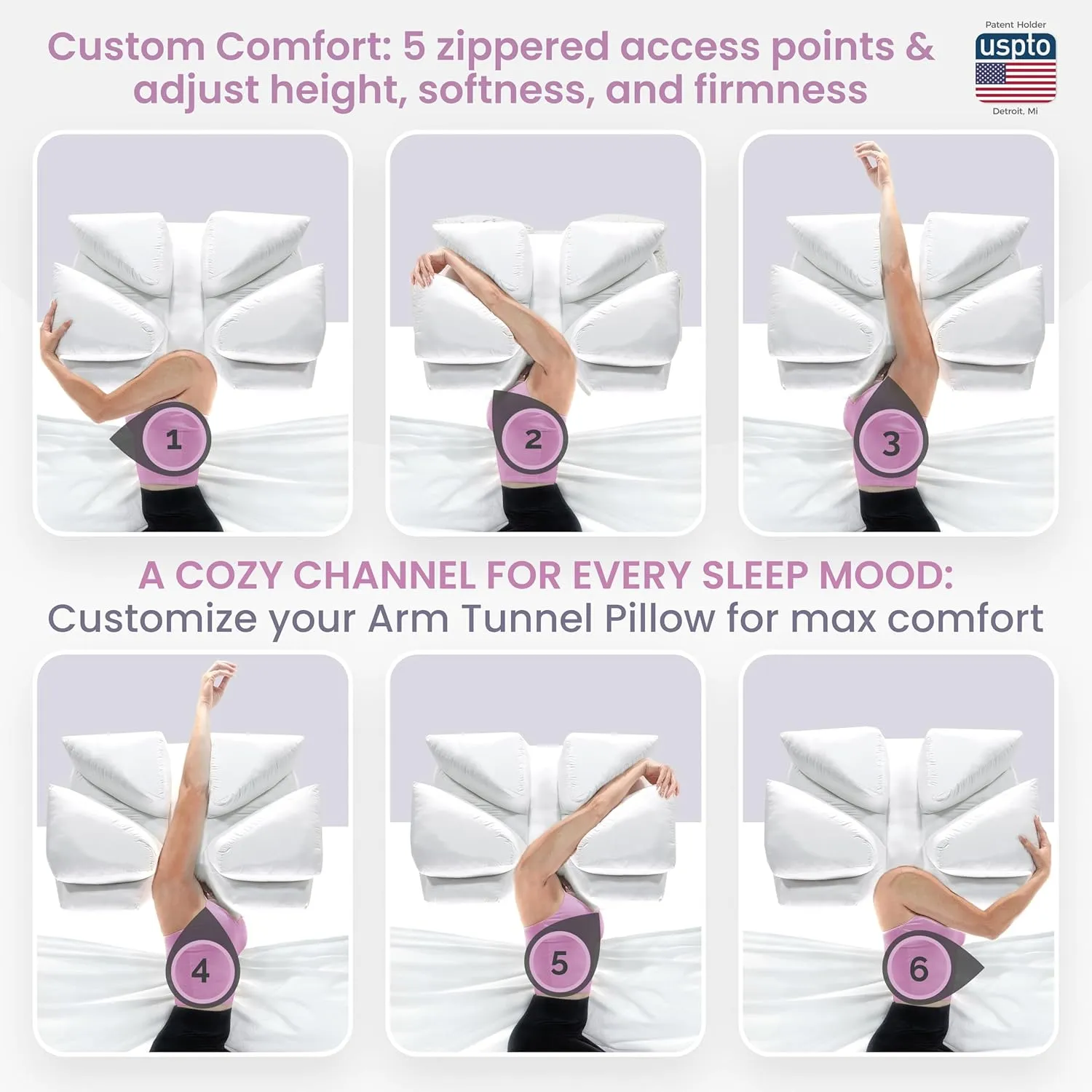 Wife Pillow - Adjustable Side Sleeper Pillow with Arm Tunnels for Shoulder Pain, Rotator Cuff Support, Arm & Shoulder Relief - Pressure-Free Sleep Pillow for Adults - Down Alternative Fiber Fill