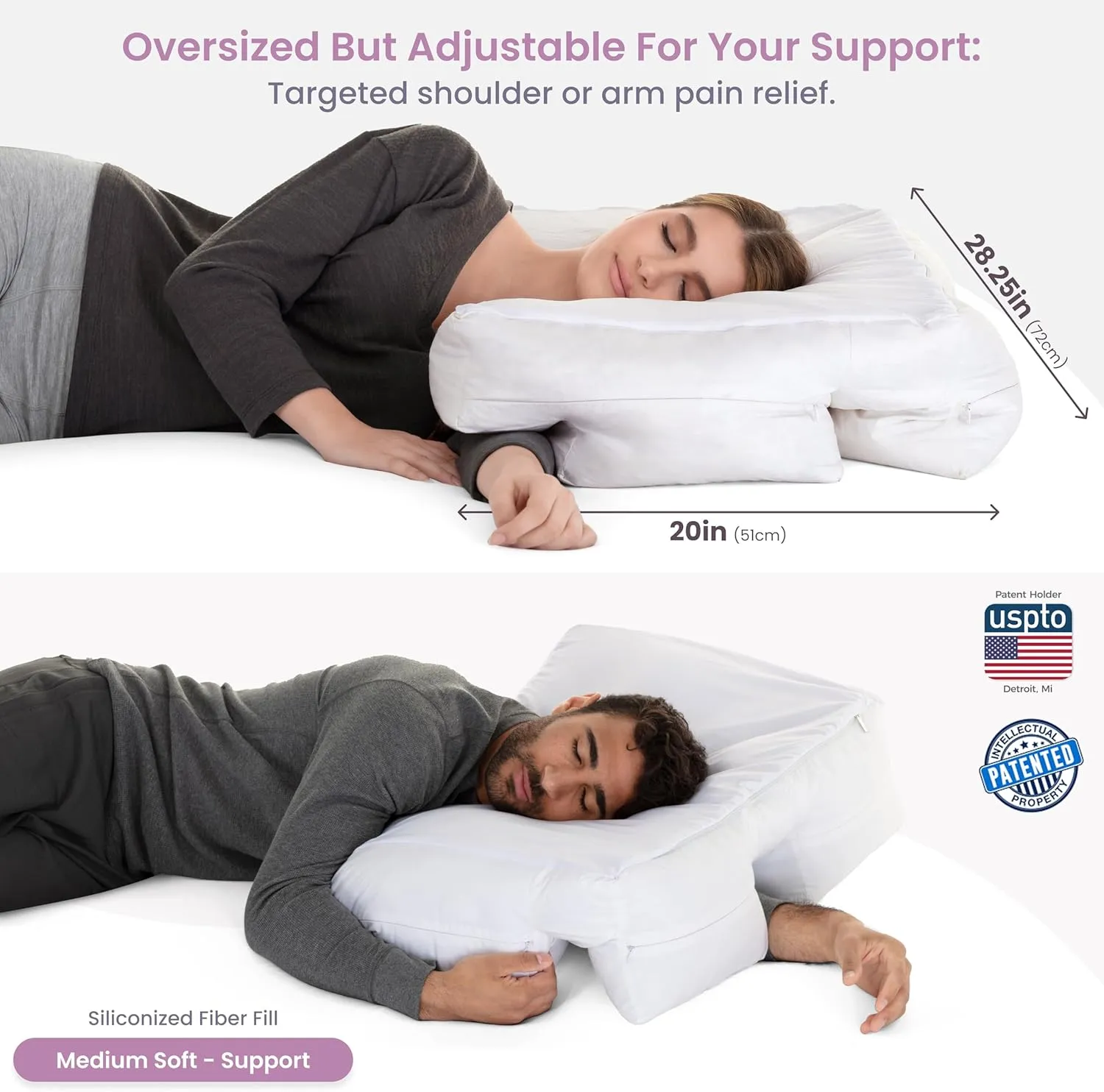 Wife Pillow - Adjustable Side Sleeper Pillow with Arm Tunnels for Shoulder Pain, Rotator Cuff Support, Arm & Shoulder Relief - Pressure-Free Sleep Pillow for Adults - Down Alternative Fiber Fill