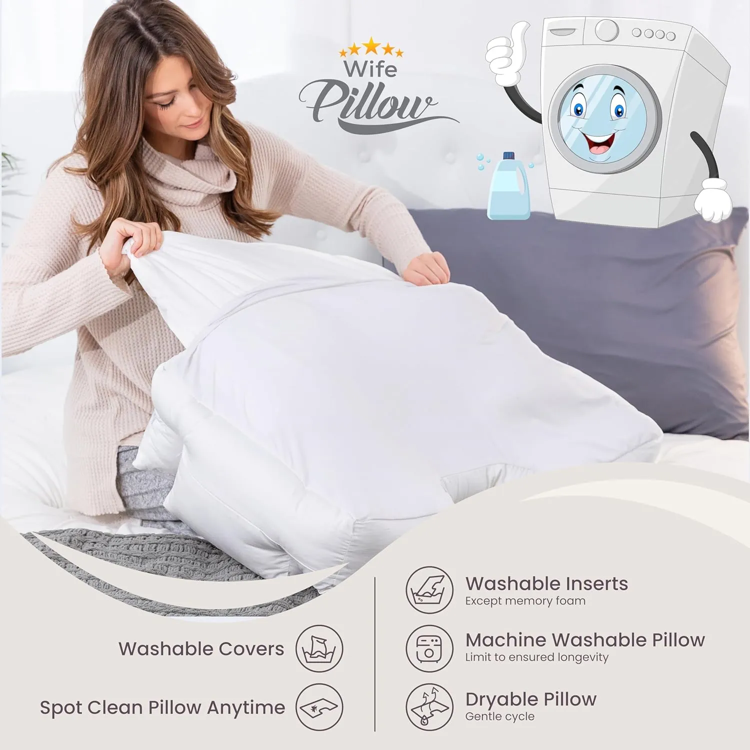 Wife Pillow - Adjustable Side Sleeper Pillow with Arm Tunnels for Shoulder Pain, Rotator Cuff Support, Arm & Shoulder Relief - Pressure-Free Sleep Pillow for Adults - Down Goose Feather/Fiber Fill