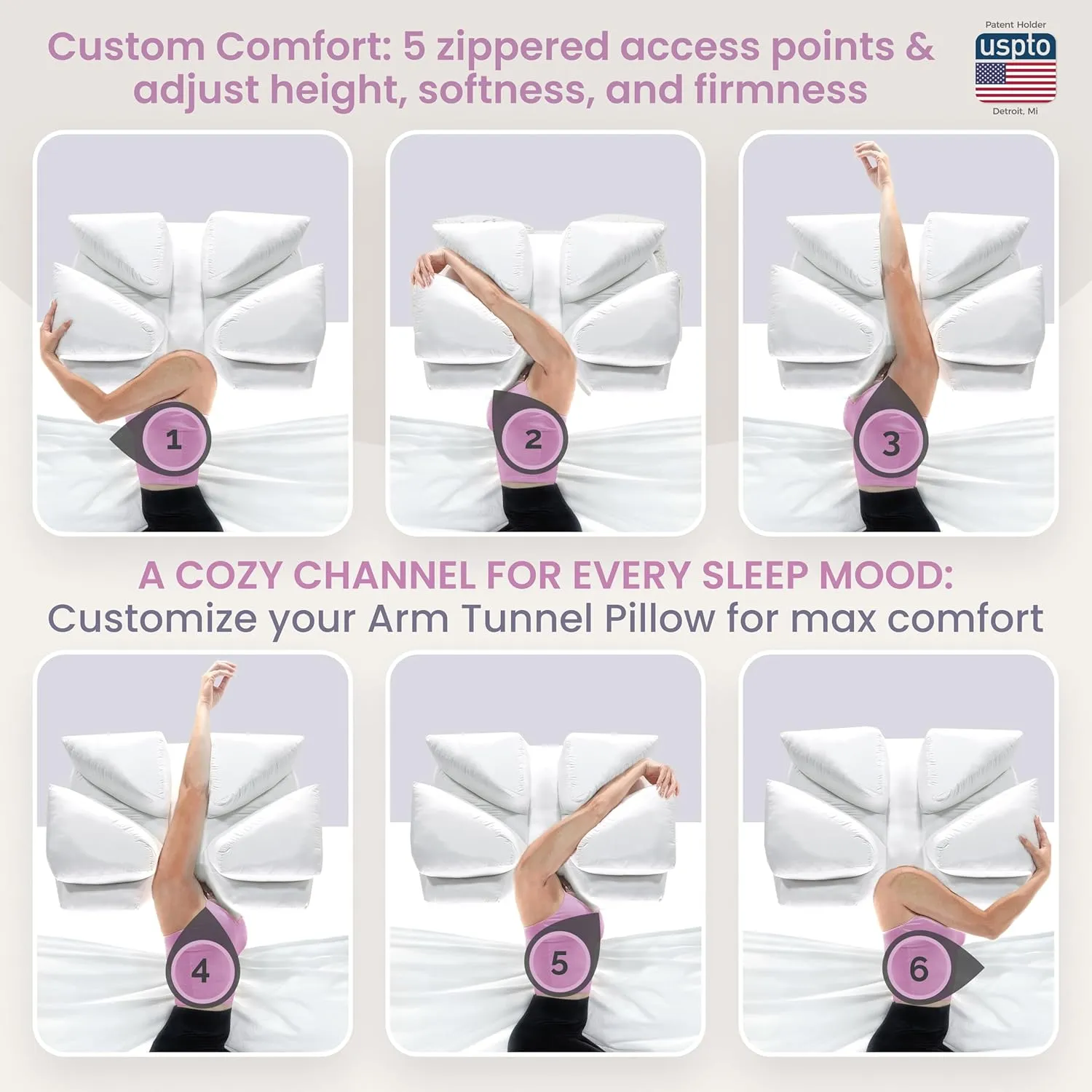 Wife Pillow - Adjustable Side Sleeper Pillow with Arm Tunnels for Shoulder Pain, Rotator Cuff Support, Arm & Shoulder Relief - Pressure-Free Sleep Pillow for Adults - Down Goose Feather/Fiber Fill