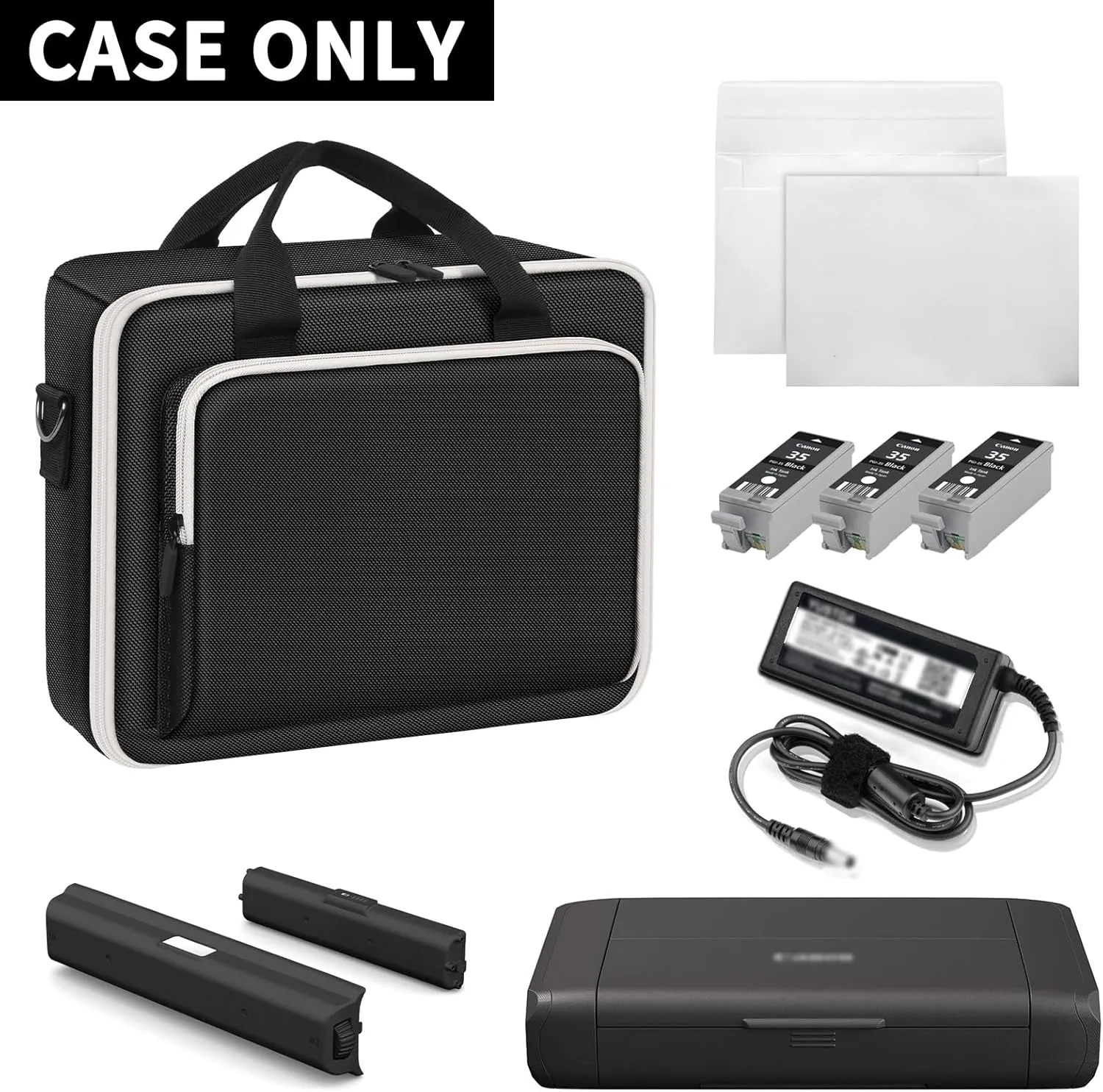 Wireless Mobile Printer Case Compatible with Canon PIXMA TR150/ iP110 Printers, Potable Travel Storage Bag Fit for Printer Charger, Ink Cartridges, Batteries and Accessories (Box Only) -Black