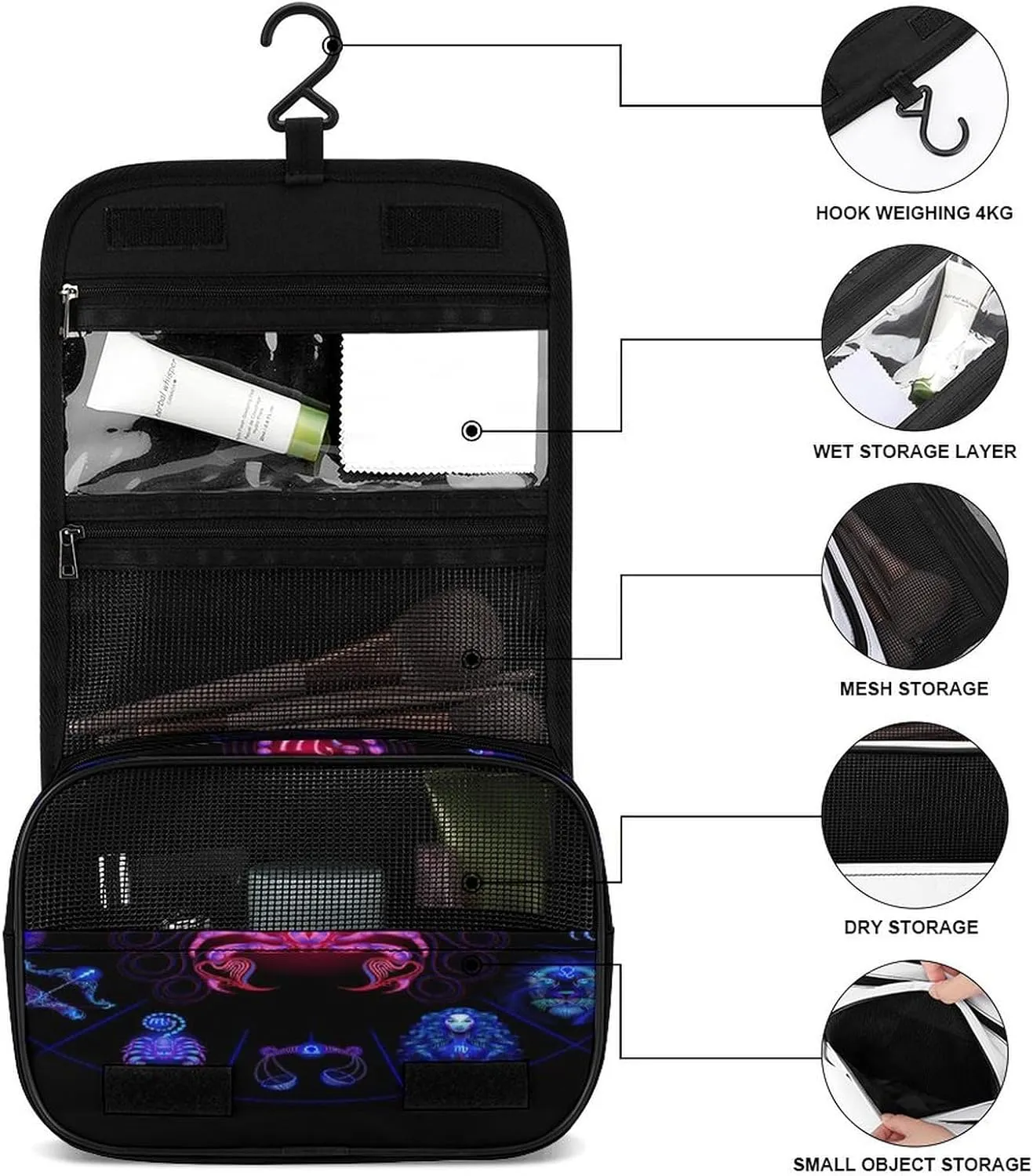 Women Hanging Toiletry Wash bag, Travel Cosmetic Storage Case Organizer