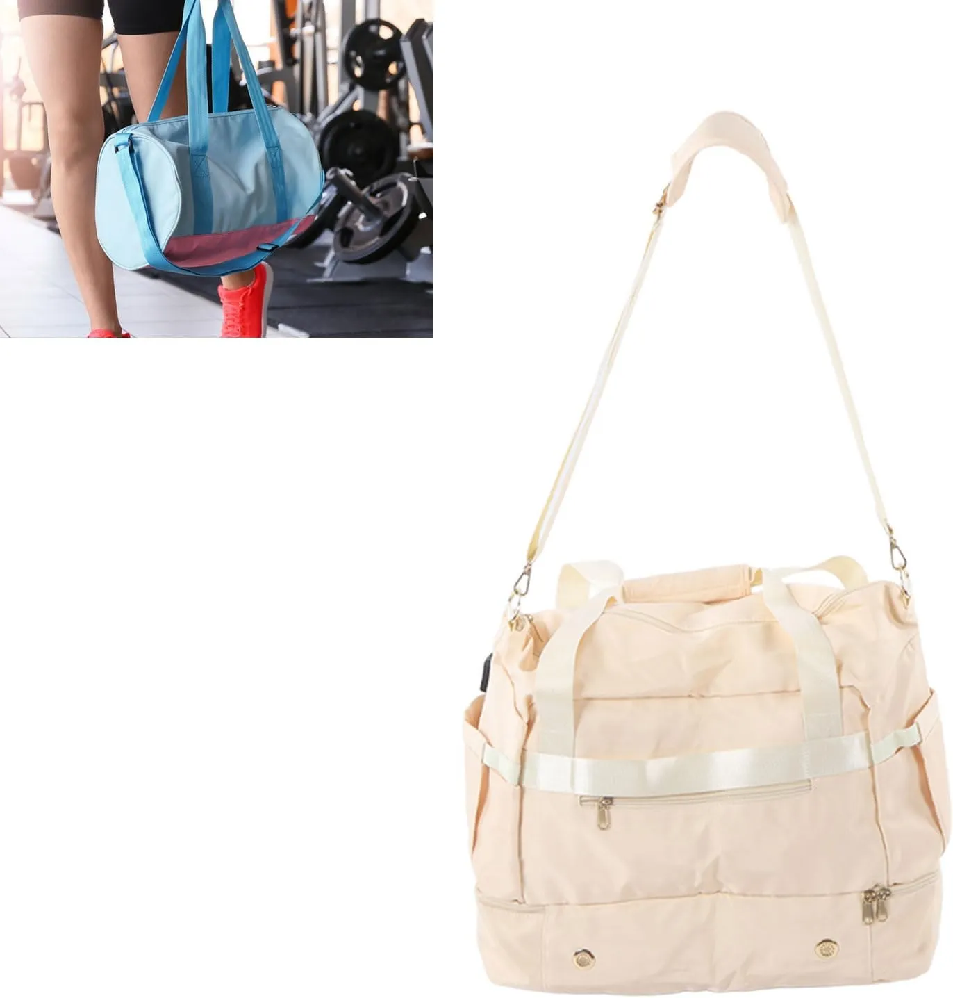 Women Sports Gym Bag Workout Travel Bag with USB Charging Port Multiple Pockets Large Capacity for Fitness Yoga (Ivory White)