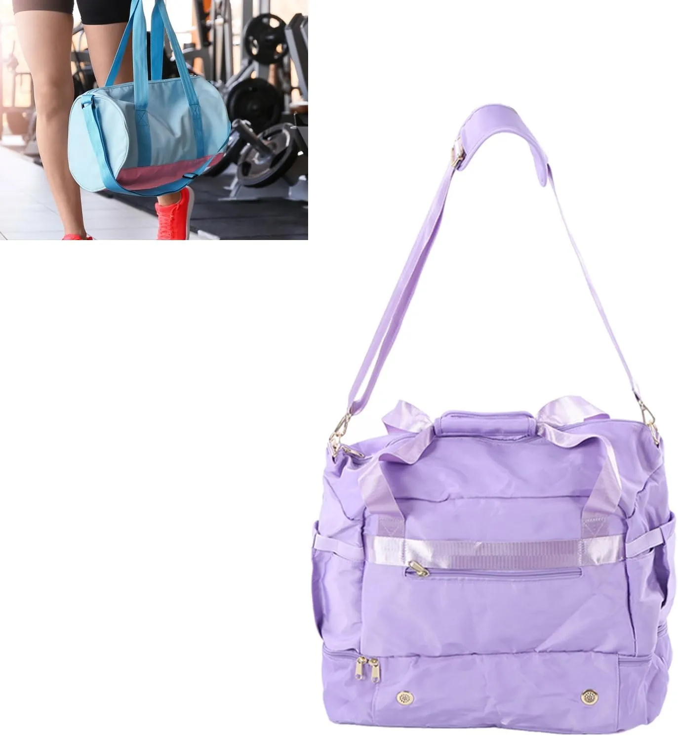 Women Sports Gym Bag Workout Travel Bag with USB Charging Port Multiple Pockets Large Capacity for Fitness Yoga (Lavender Violet)