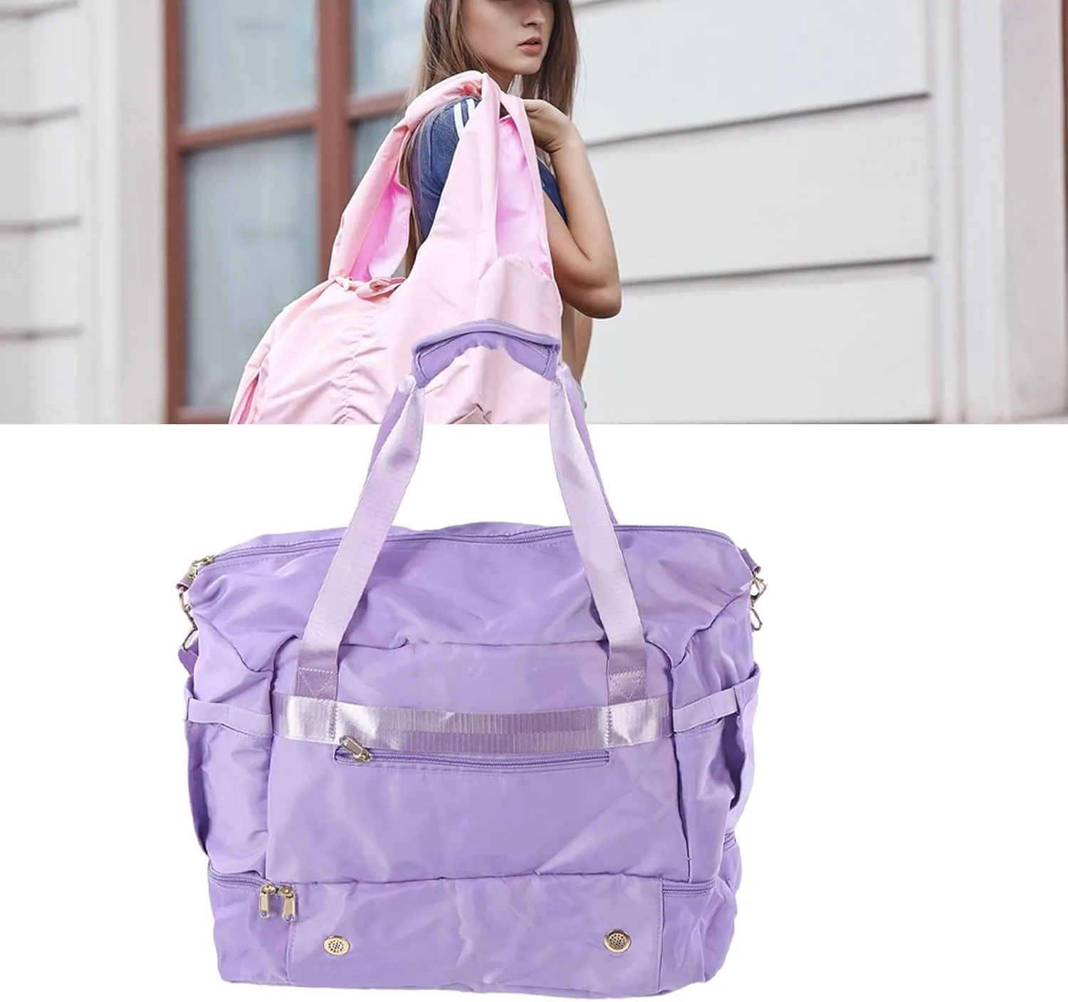 Women Sports Gym Bag Workout Travel Bag with USB Charging Port Multiple Pockets Large Capacity for Fitness Yoga (Lavender Violet)