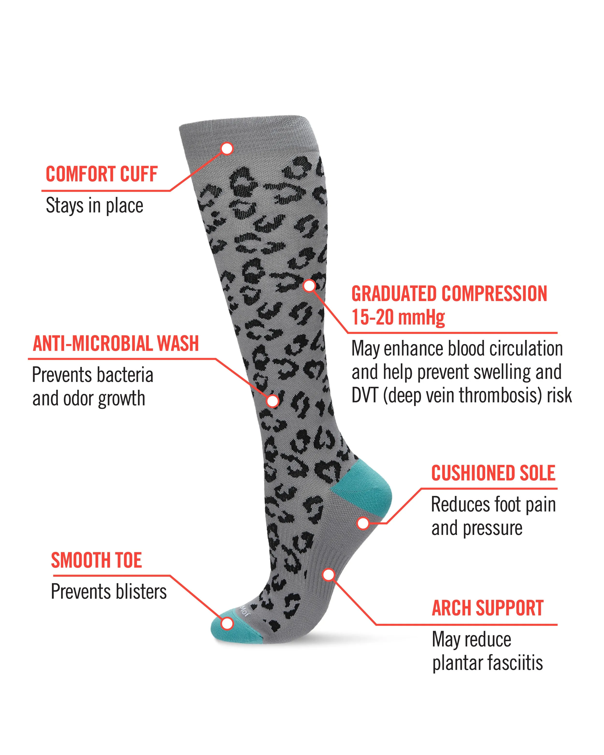 Women's Leopard Nylon 15-20mmHg Graduated Compression Socks