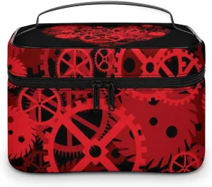 Women's Valentines Steampunk Gears Love Heart Cosmetic Storage Bag, Large Capacity Makeup Case with Handle Portable Travel Toiletry Organizer Bag