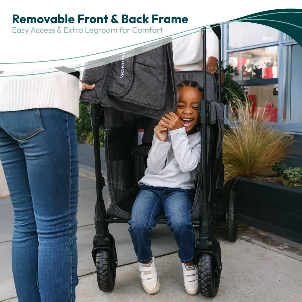 WONDERFOLD W2 Luxe Pro Stroller Wagon (2 Seater) - Collapsible Wagon Stroller with Seats Featuring 5-Point Safety Harnesses and Adjustable Sun Canopy, Jet Black