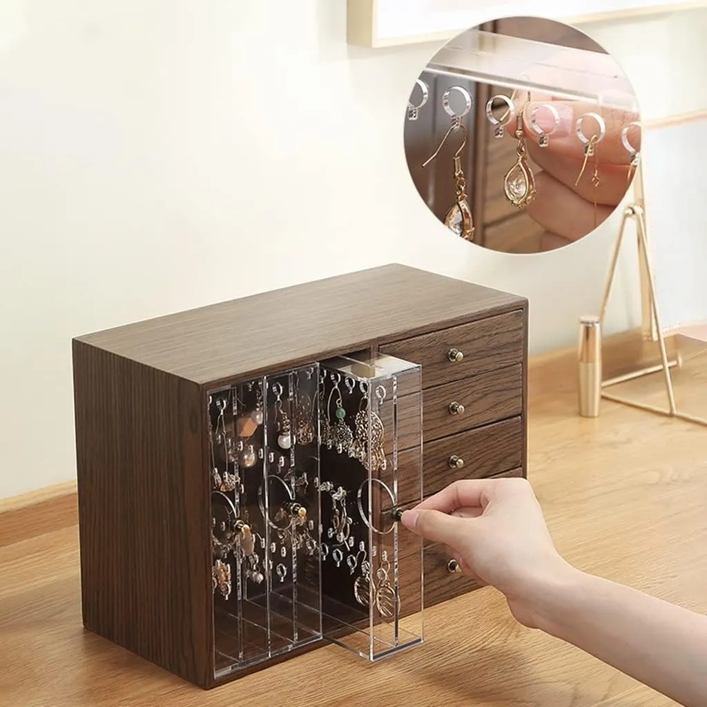 Wooden Jewelry Box for Women, 5 Layer Jewelry Organizer Box Display for Rings Earrings Necklaces Bracelets,Girls Birthday (A 27 * 13 * 19cm)