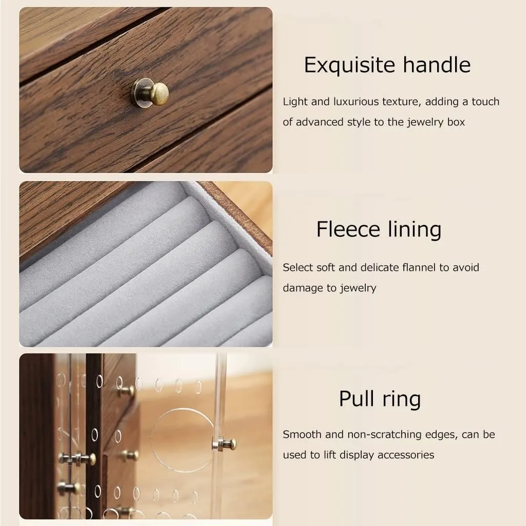 Wooden Jewelry Box for Women, 5 Layer Jewelry Organizer Box Display for Rings Earrings Necklaces Bracelets,Girls Birthday (A 27 * 13 * 19cm)
