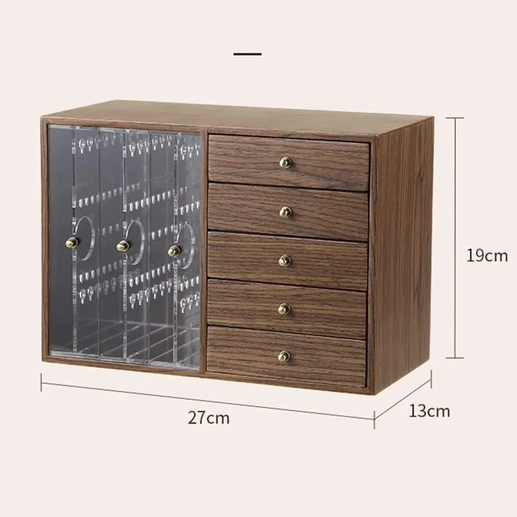 Wooden Jewelry Box for Women, 5 Layer Jewelry Organizer Box Display for Rings Earrings Necklaces Bracelets,Girls Birthday (A 27 * 13 * 19cm)