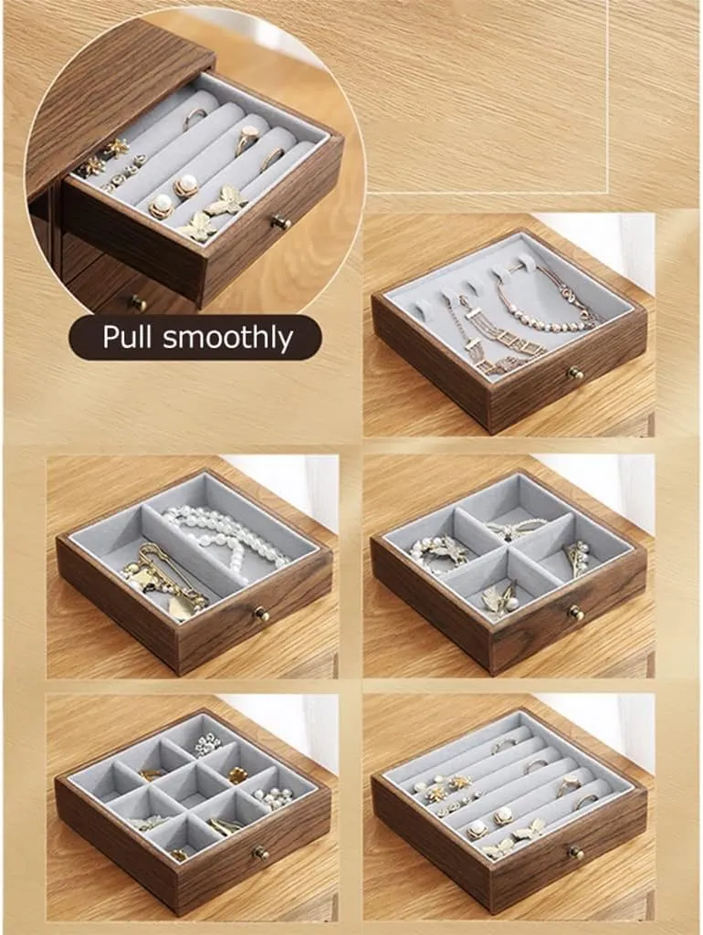 Wooden Jewelry Box for Women, 5 Layer Jewelry Organizer Box Display for Rings Earrings Necklaces Bracelets,Girls Birthday (A 27 * 13 * 19cm)