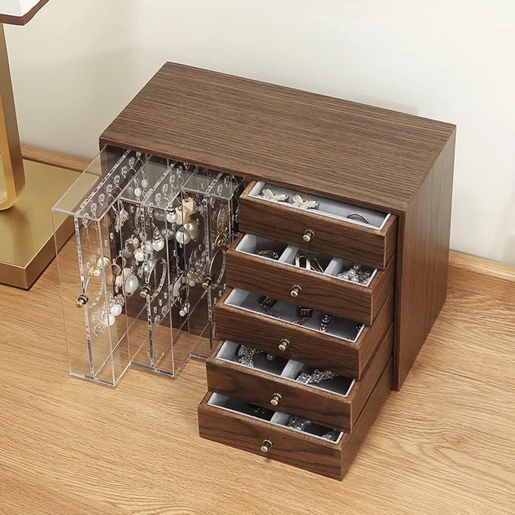 Wooden Jewelry Box for Women, 5 Layer Jewelry Organizer Box Display for Rings Earrings Necklaces Bracelets,Girls Birthday (A 27 * 13 * 19cm)