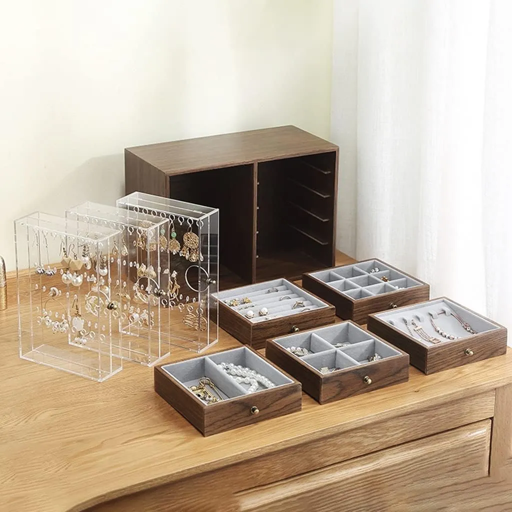 Wooden Jewelry Box for Women, 5 Layer Jewelry Organizer Box Display for Rings Earrings Necklaces Bracelets,Girls Birthday (A 27 * 13 * 19cm)