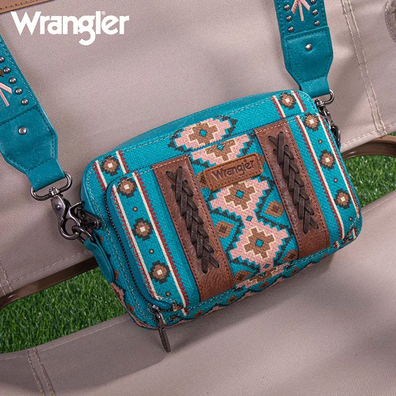 Wrangler Aztec Printed Crossbody Purse with Wallet Compartment