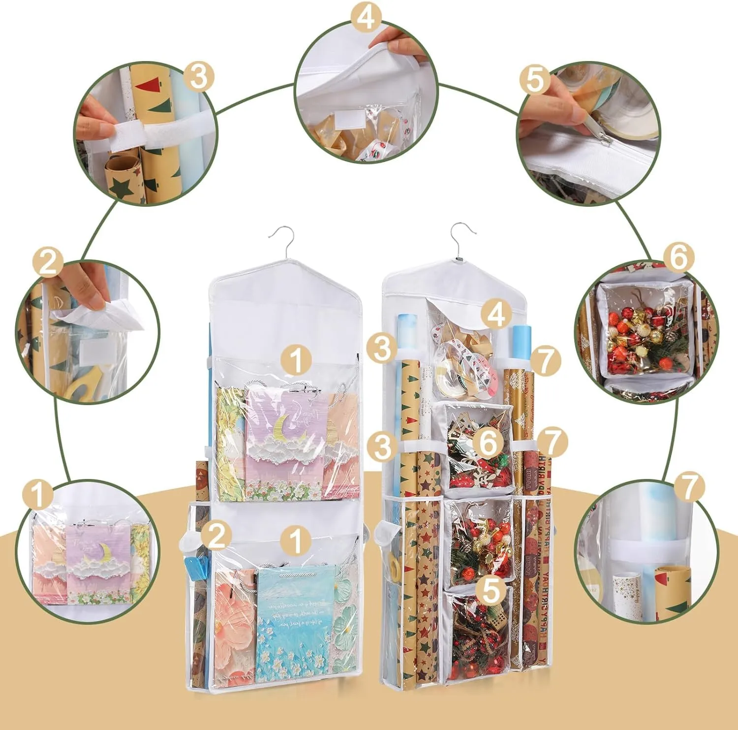 Wrapping Paper Storage, Gift Wrap Organizer Holder Double-Sided Hanging Gift Bag Storage Organizer