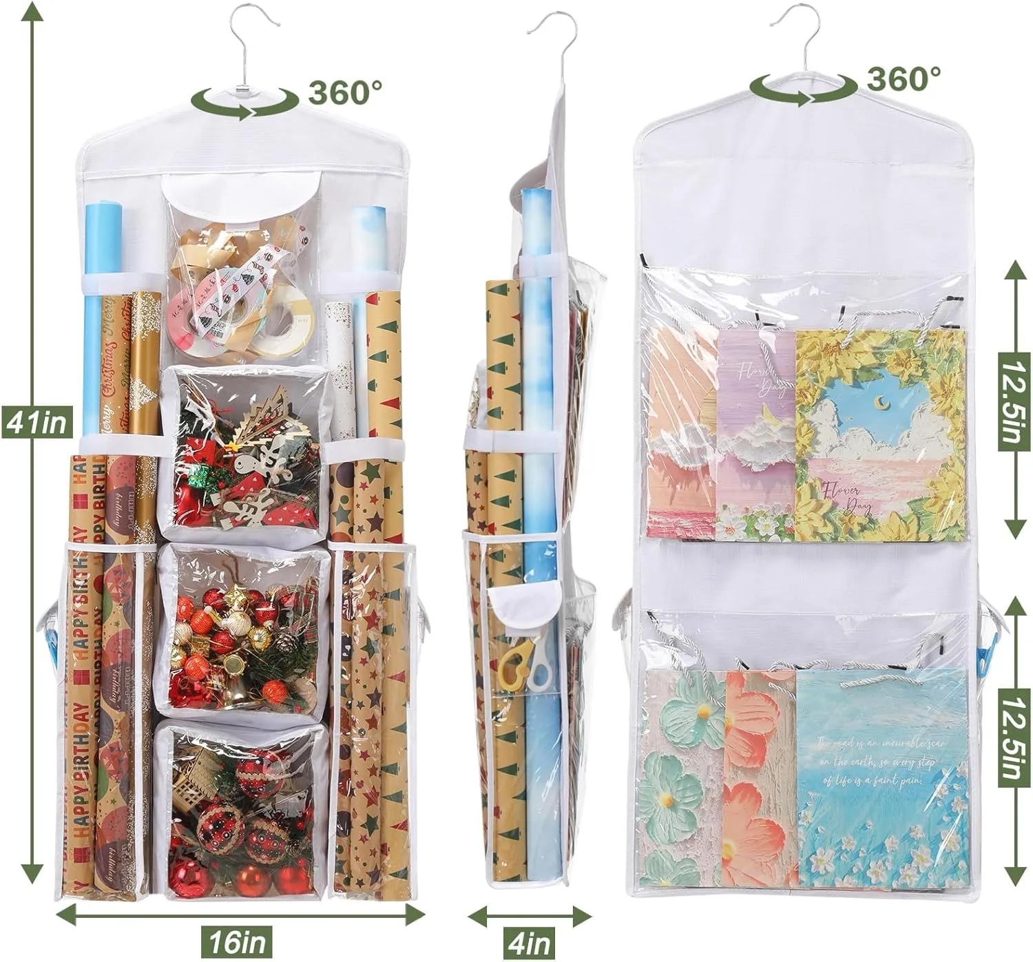 Wrapping Paper Storage, Gift Wrap Organizer Holder Double-Sided Hanging Gift Bag Storage Organizer