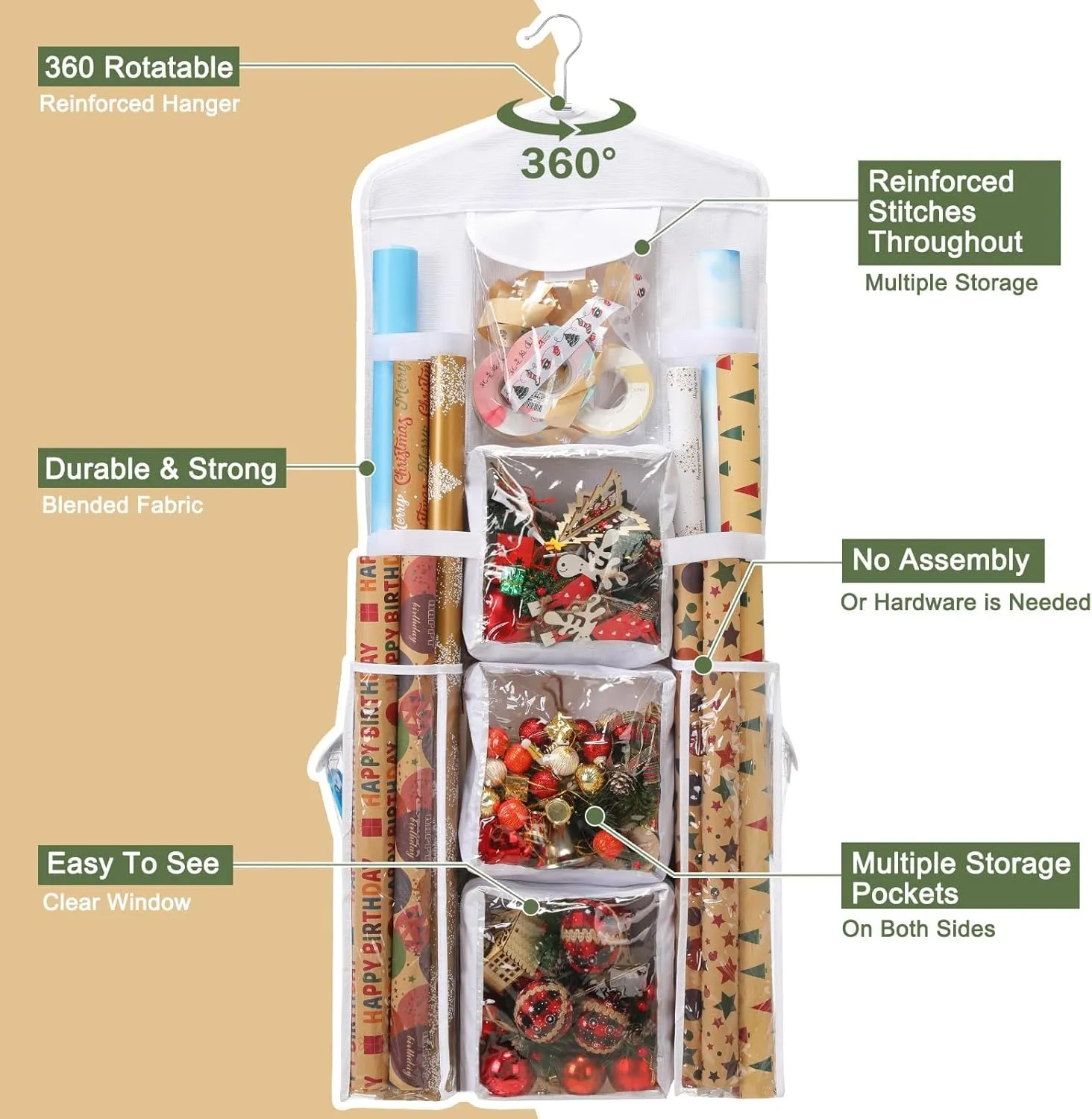 Wrapping Paper Storage, Gift Wrap Organizer Holder Double-Sided Hanging Gift Bag Storage Organizer