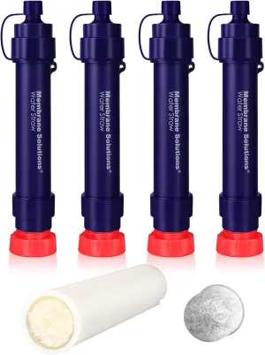 WS02 Water Filter Straw with Replacement UF Filter 0.1 Micron 4-Stage Water Purifier Backpacking, Camping, Outdoor Activities, 5-Pack