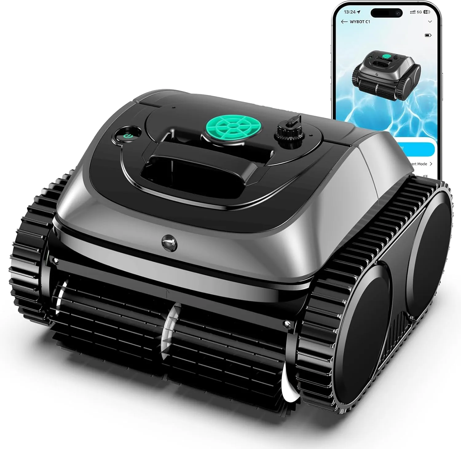 WYBOT C1 Robotic Pool Vacuum for Inground Pools, 150min Runtime Cordless Pool Cleaner up to 1,614Sq.ft, Wall & Waterline Cleaning, 4-in-1 Smart Navigation, App Support