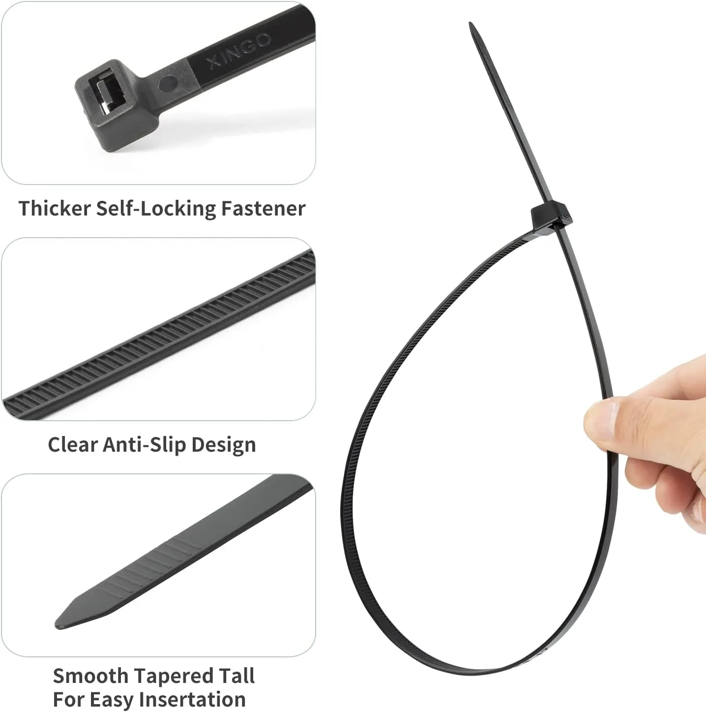 XINGO 16 Inch Black Large Zip Ties Heavy Duty 100 PCS, 200 LBS Ultra Strong Plastic Wire Ties, Large Cable Ties Extra Long Tie Wraps, Indoor and Outdoor UV Resistant