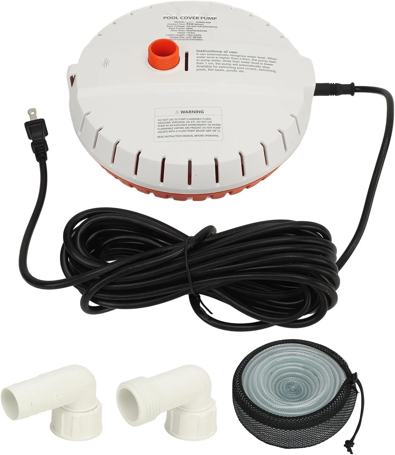 Yachet Submersible Pump 115/230VAC Multifunction Water Level Sensing, Universal 3/4in Swivel Joint, Detachable Filter, Portable, Suitable for Yachts Boat