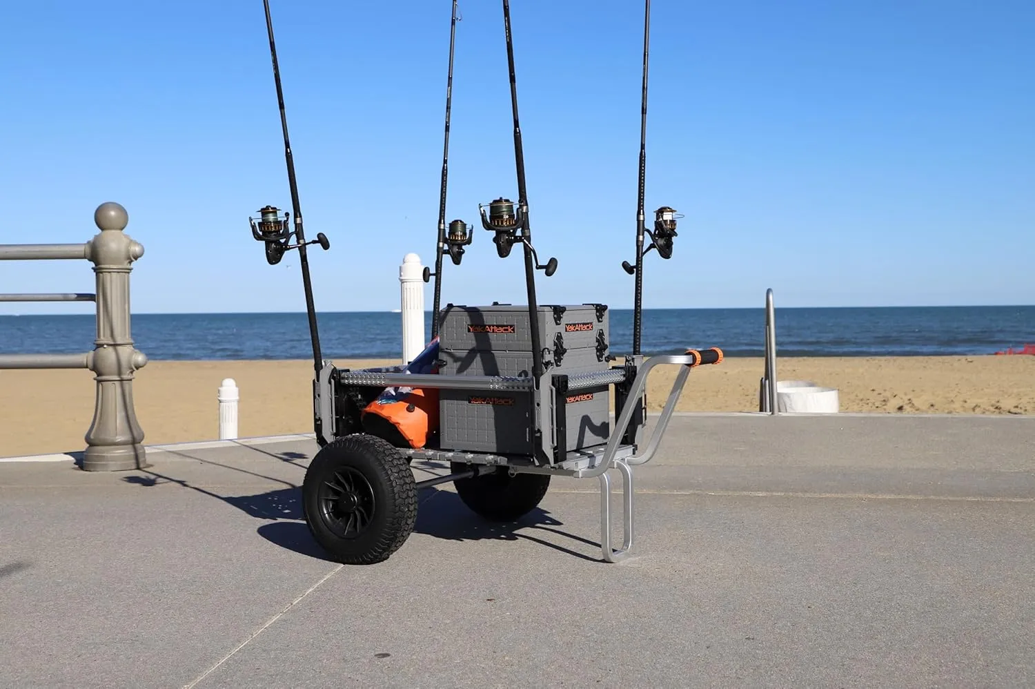 YakAttack SandRig Beach Wagon with Big Wheels for Sand - 16” Rubber Tires | 20” x 54” Heavy-Duty Fishing Cart | All-Terrain Sand Wagon for Beach | High-Capacity Pull Cart for Fishing Gear
