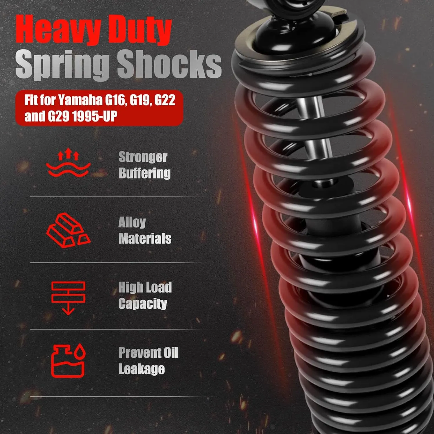 Yamaha Golf Cart Shock Absorber Rear Heavy Duty with Sprigns for Yamaha Gas and Electric G14, G16, G19, G20, G22 and G29 Drive Golf Cart Models OEM JN4-F2210-00-00, JN3-F2210-00（Black)