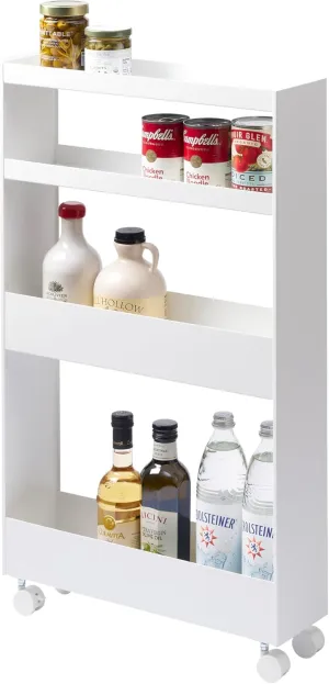 Yamazaki Home Tower Slim 4-Tier Rolling Storage Cart – Mobile Organizer for Kitchen Or Bathroom, 31.7" - Steel -