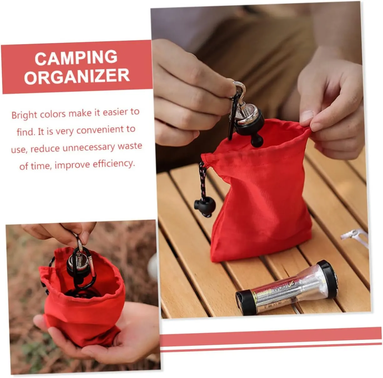 Yardwe Small Pouches Draw Outdoor Draw Pouch Camping Small Items Storage Bag Red Sundry Bundle Pocket Polyester