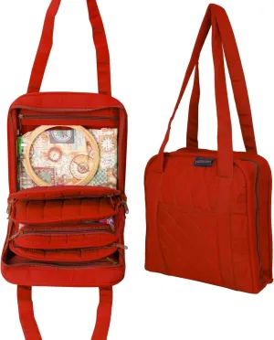 Yazzii Oval Craft Organizer Bag - Portable Organizer - Arts & Crafts Storage Bag Organizer - Multipurpose Storage Organizer for Quilting, Needlework, Knitting, Sewing, Applique & Jewelry Red