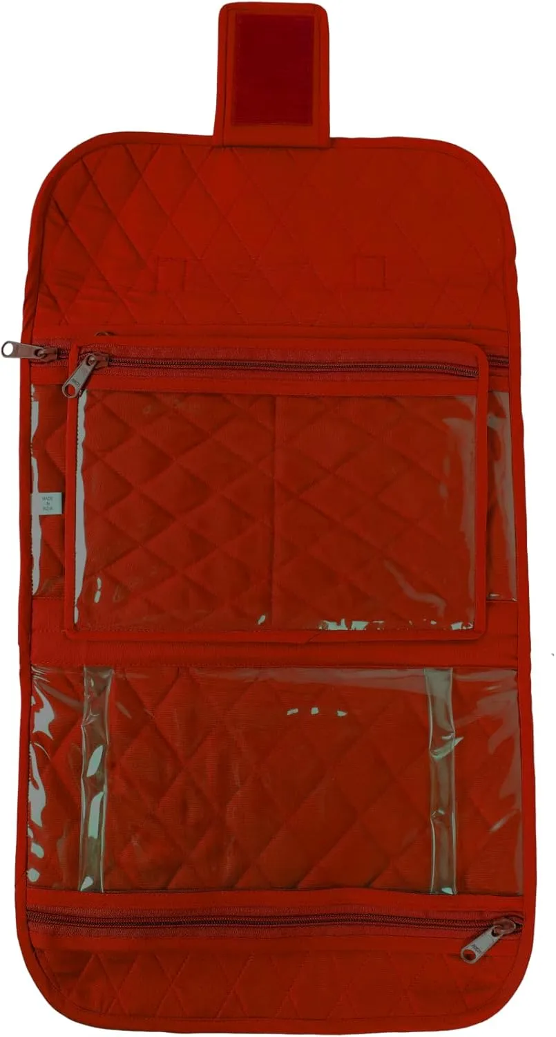 Yazzii Trifold Craft Project Case - Sewing and Craft Supplies Storage Tote, Travel Organizer Bag with Clear Pockets and Handle for Knitting, Crochet, Sewing Accessories - Red